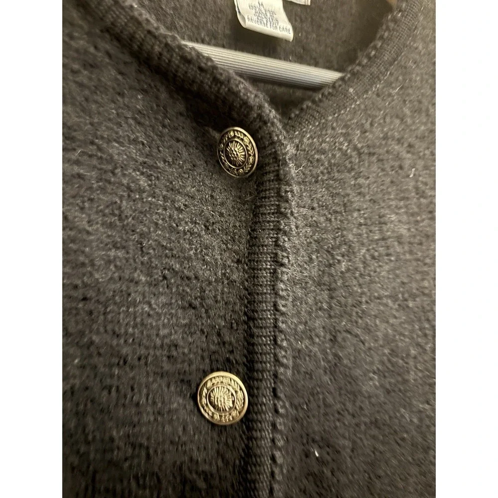 Tally Ho Collection Pollak Vintage Black Boiled Wool‎ Cardigan Sweater Size M